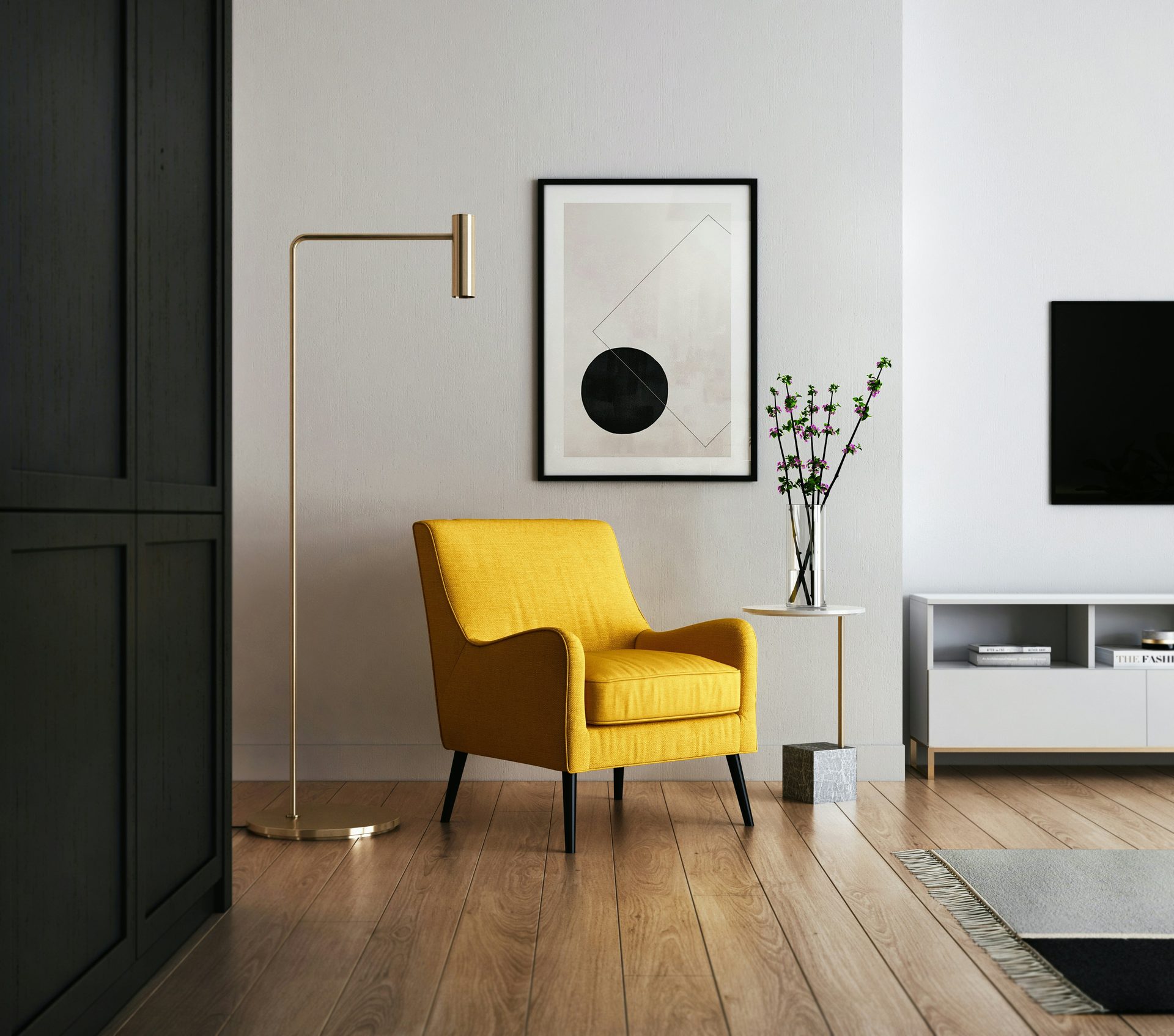 Ochre velvet armchair with slim black legs