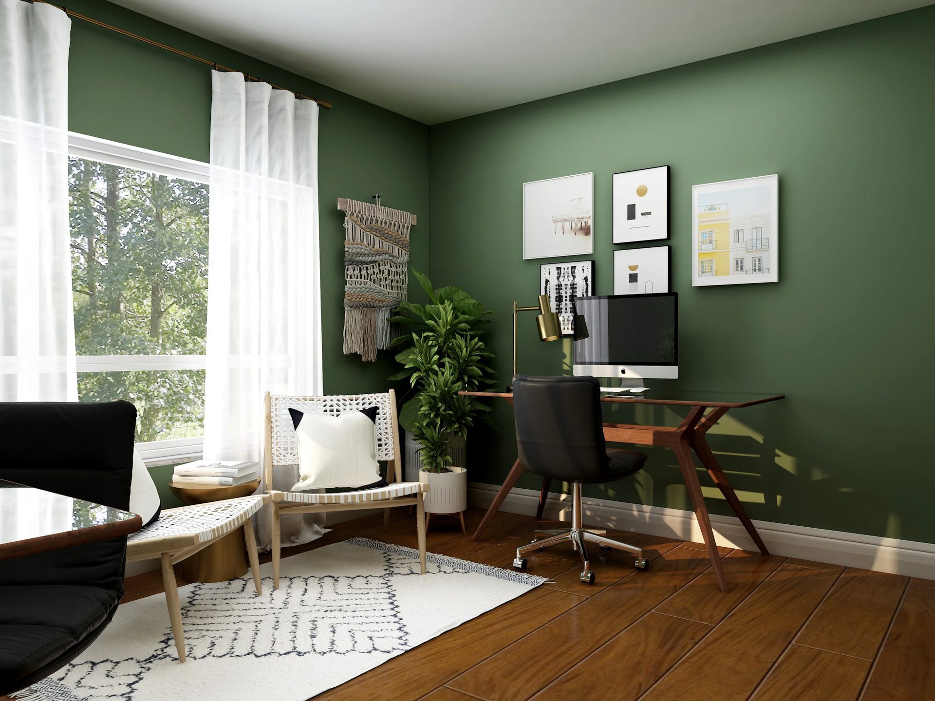 The Green Study — A deep green office with oak and leather.