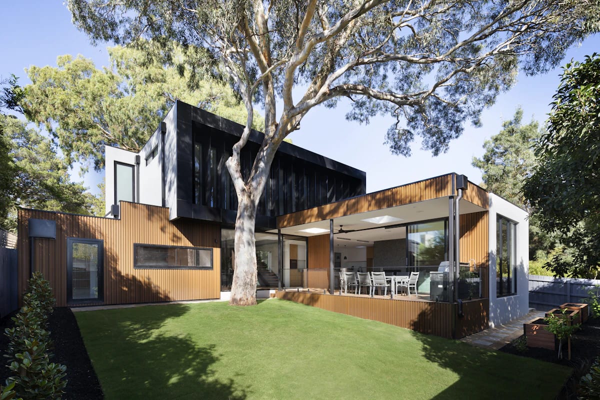 Modern house terrace with garden seating